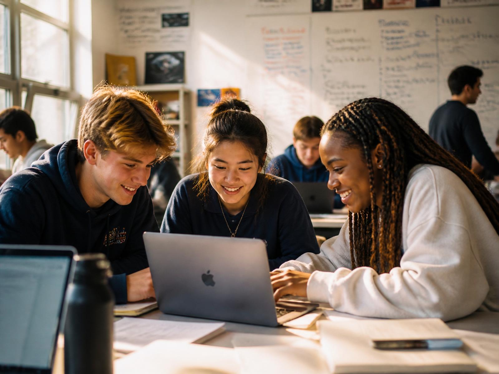 Students building a project together on a laptop